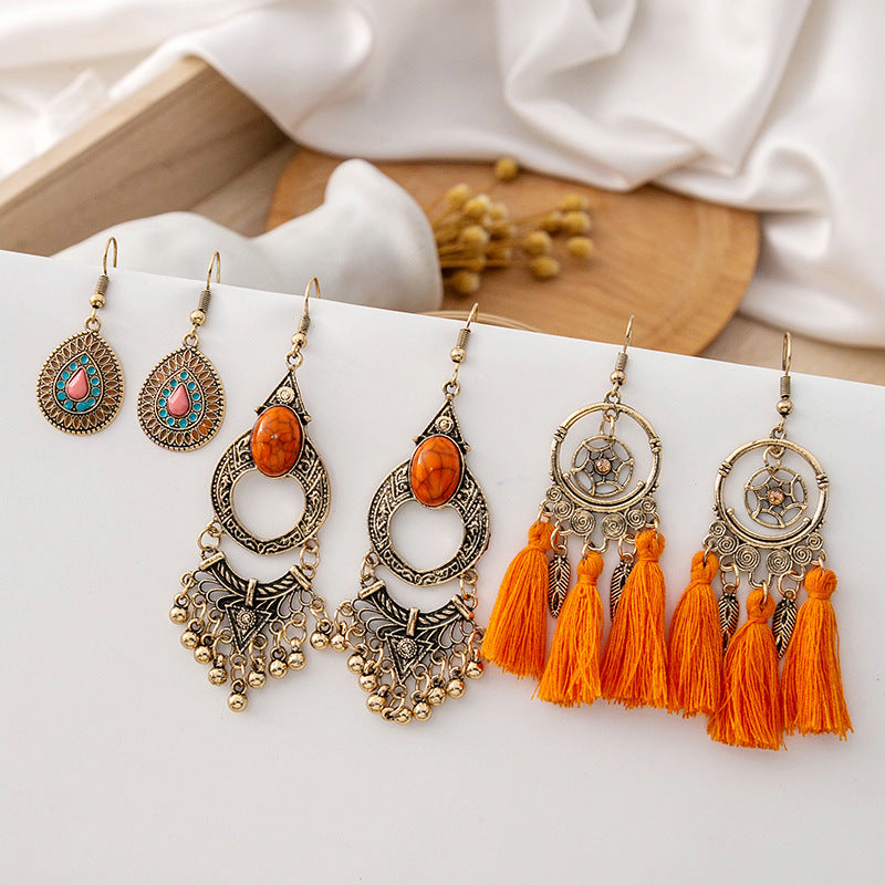 Western Style Bohemian Tassel Vintage Earrings Set