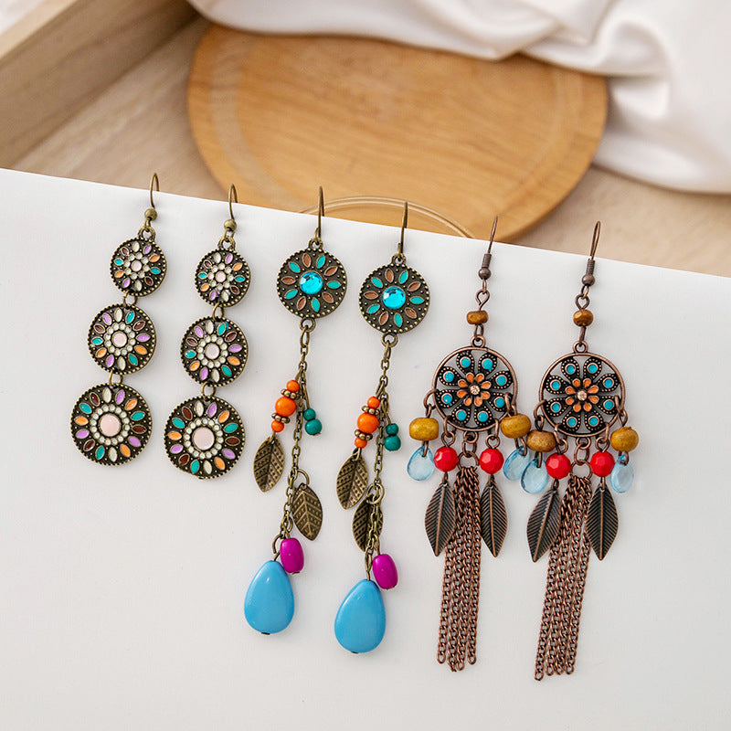 Western Style Bohemian Tassel Vintage Earrings Set