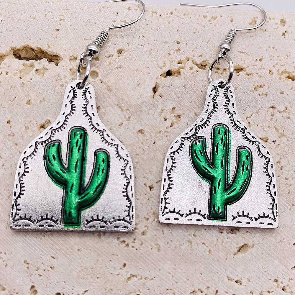 Retro Ethnic Style Bumpy Turquoise Cactus Flower Earrings