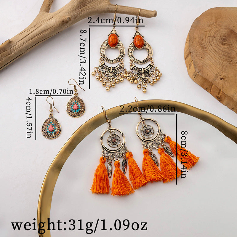 Western Style Bohemian Tassel Vintage Earrings Set