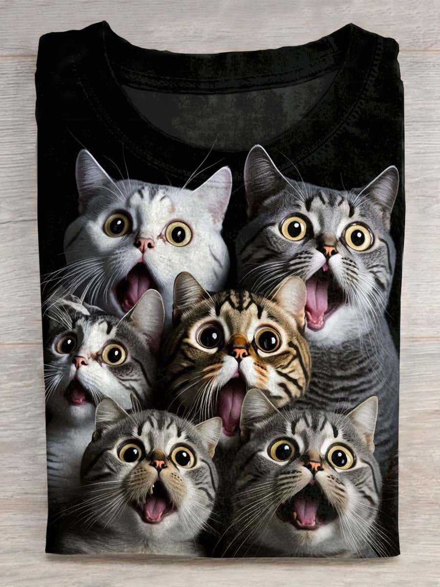 Funny Cat Art Print Casual T-shirt