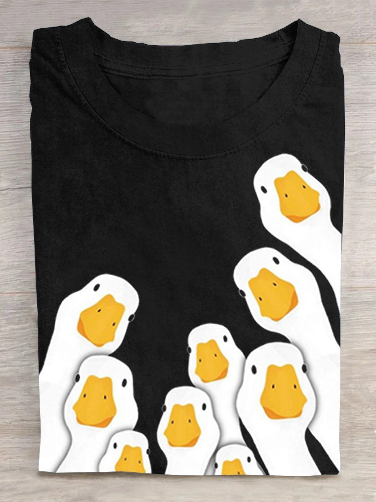 Cartoon Duck Head Printed Crew Neck T-shirt