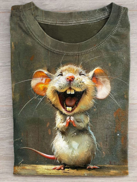 Smiling Mice Printed Crew Neck Casual T-shirt