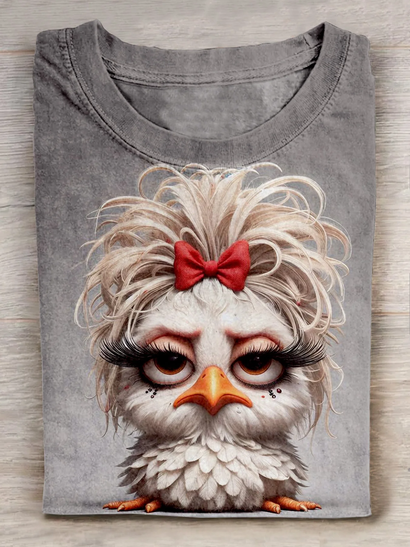 Lovely Chicken Art Printed Crew Neck T-shirt