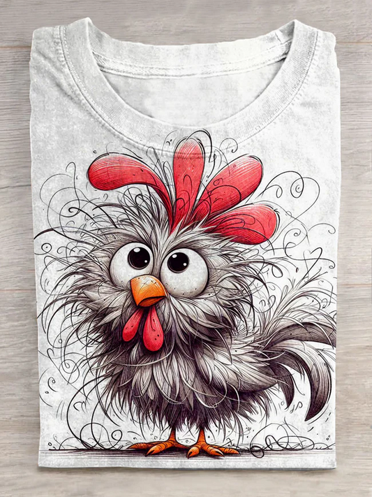 Cute Funny Chicken Printed Crew Neck Unisex T-shirt