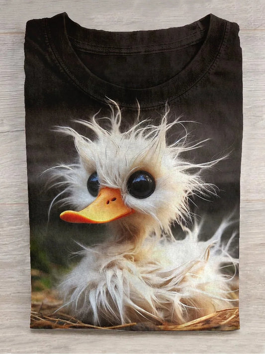 Funny Duck Art Printed Crew Neck T-shirt