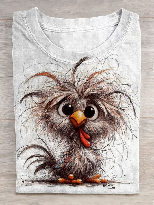 Funny Bird Art Printed Crew Neck T-shirt