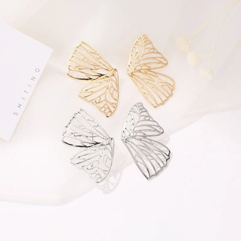 Hollow butterfly wings alloy earrings