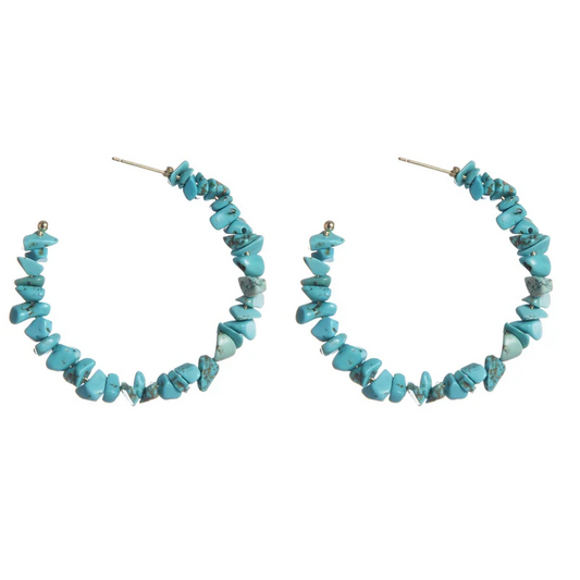 CRUSHED STONE DESIGN TURQUOISE C-SHAPED EARRINGS