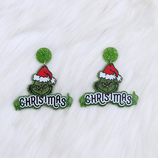 Green Rabbit Christmas Earrings