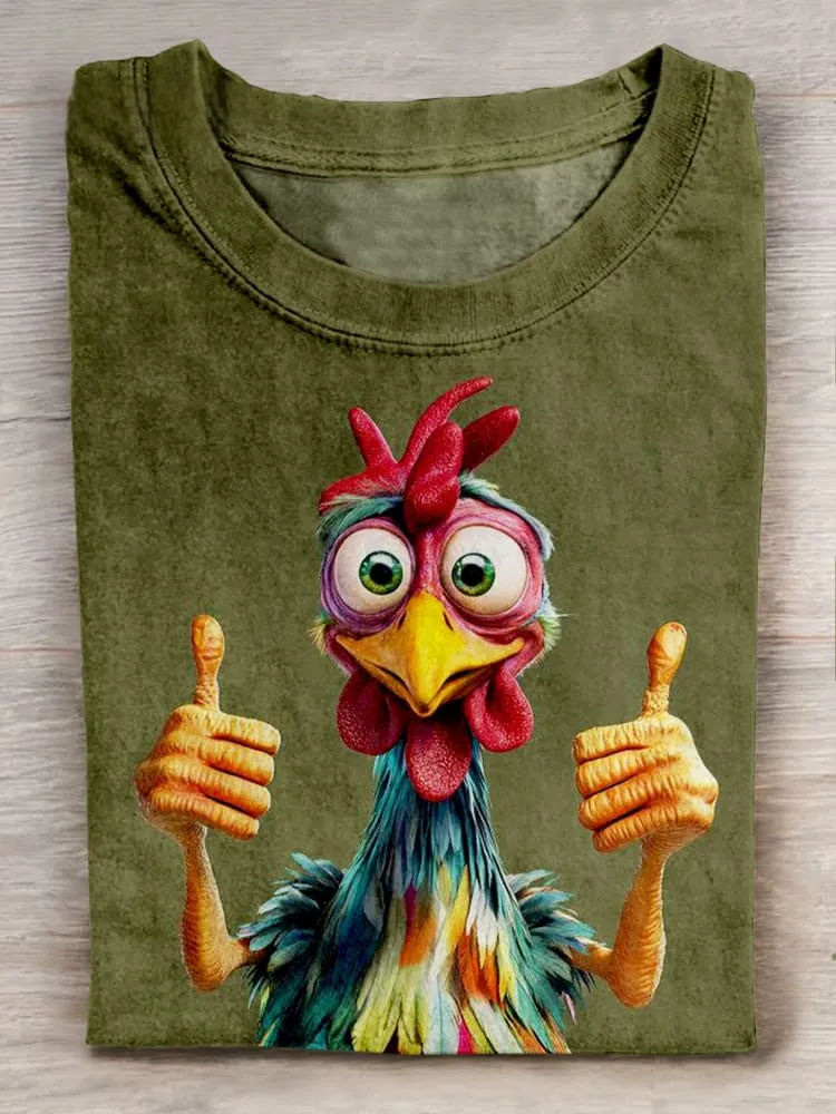 Funny Chicken Art Print Casaul Short Sleeve T-shirt