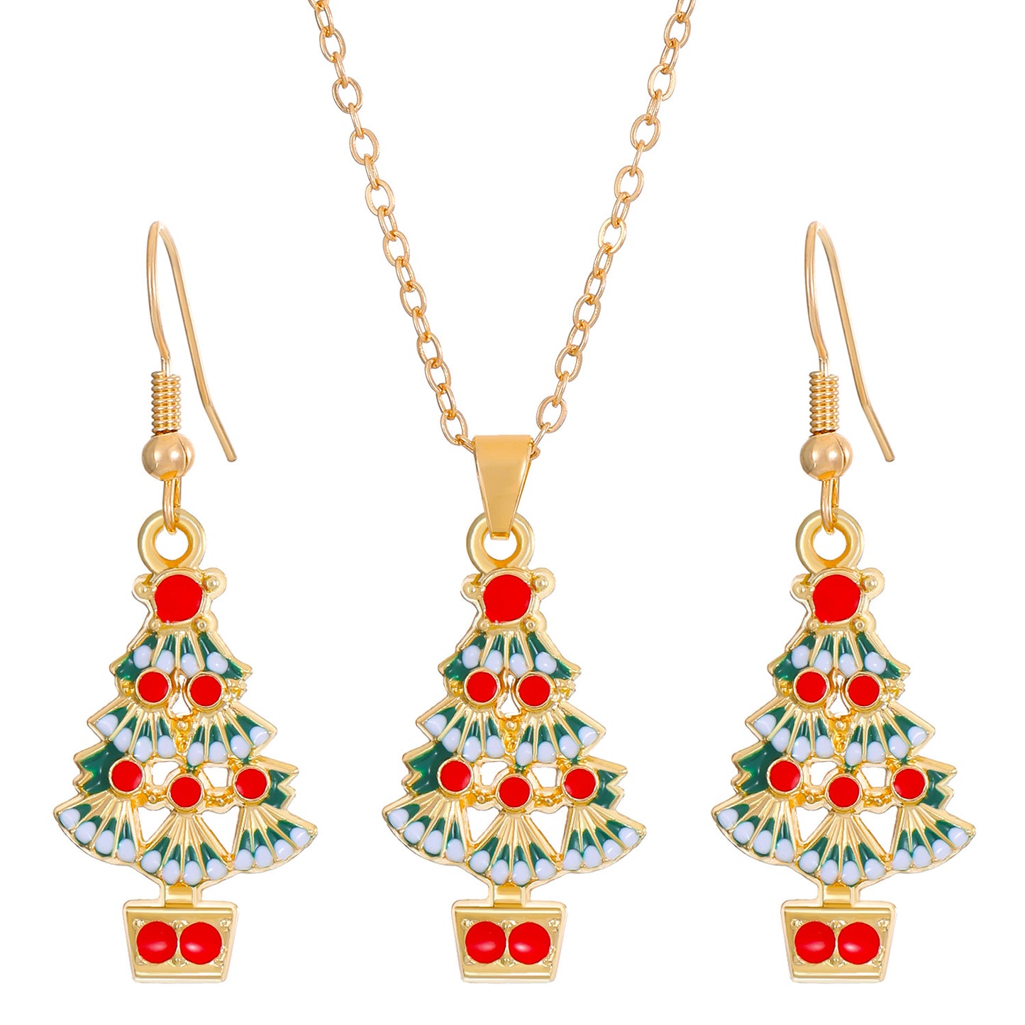 Christmas Snowman Snowflake Bell Necklace Earrings Set