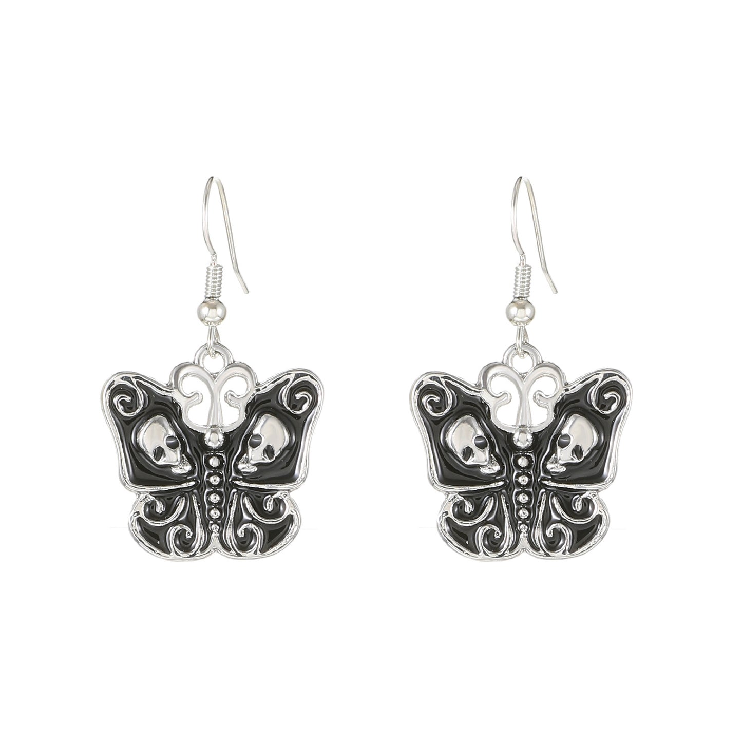 Gothic Dark Half Skull Crescent Earrings