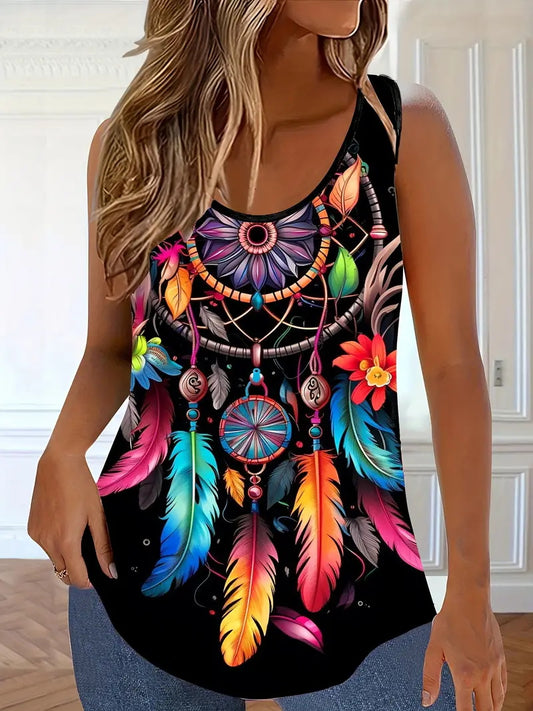 Ethnic Colorful Feather Women's Tank Top