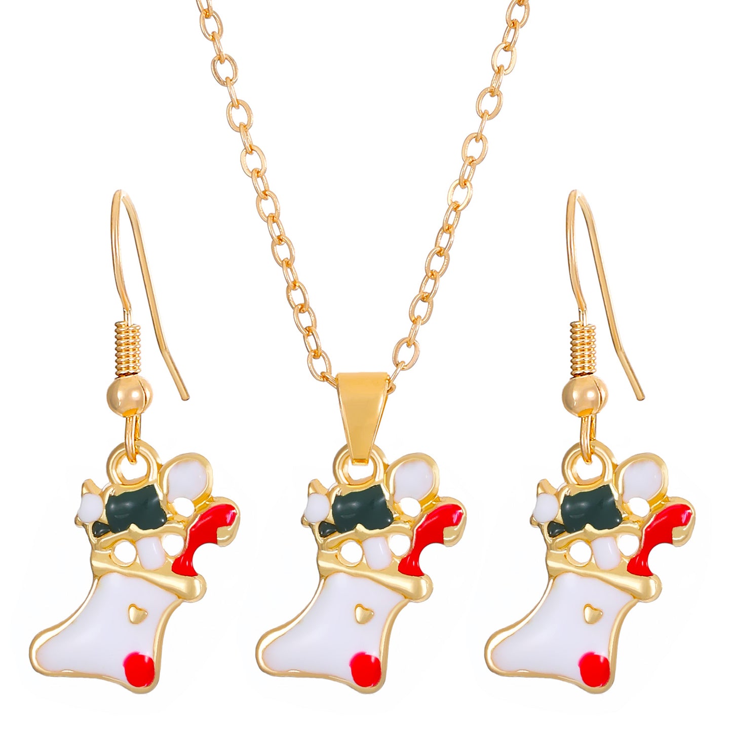 Christmas Snowman Snowflake Bell Necklace Earrings Set