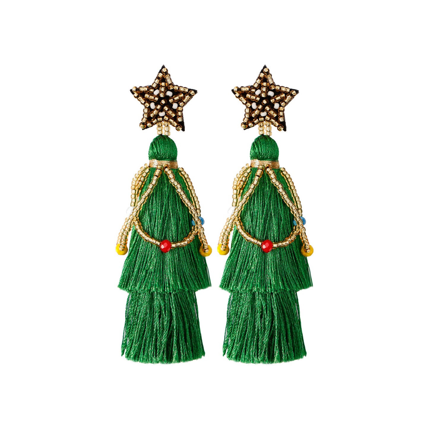 Tassel Christmas Rice Beads Five-pointed Star Hand-woven Earrings