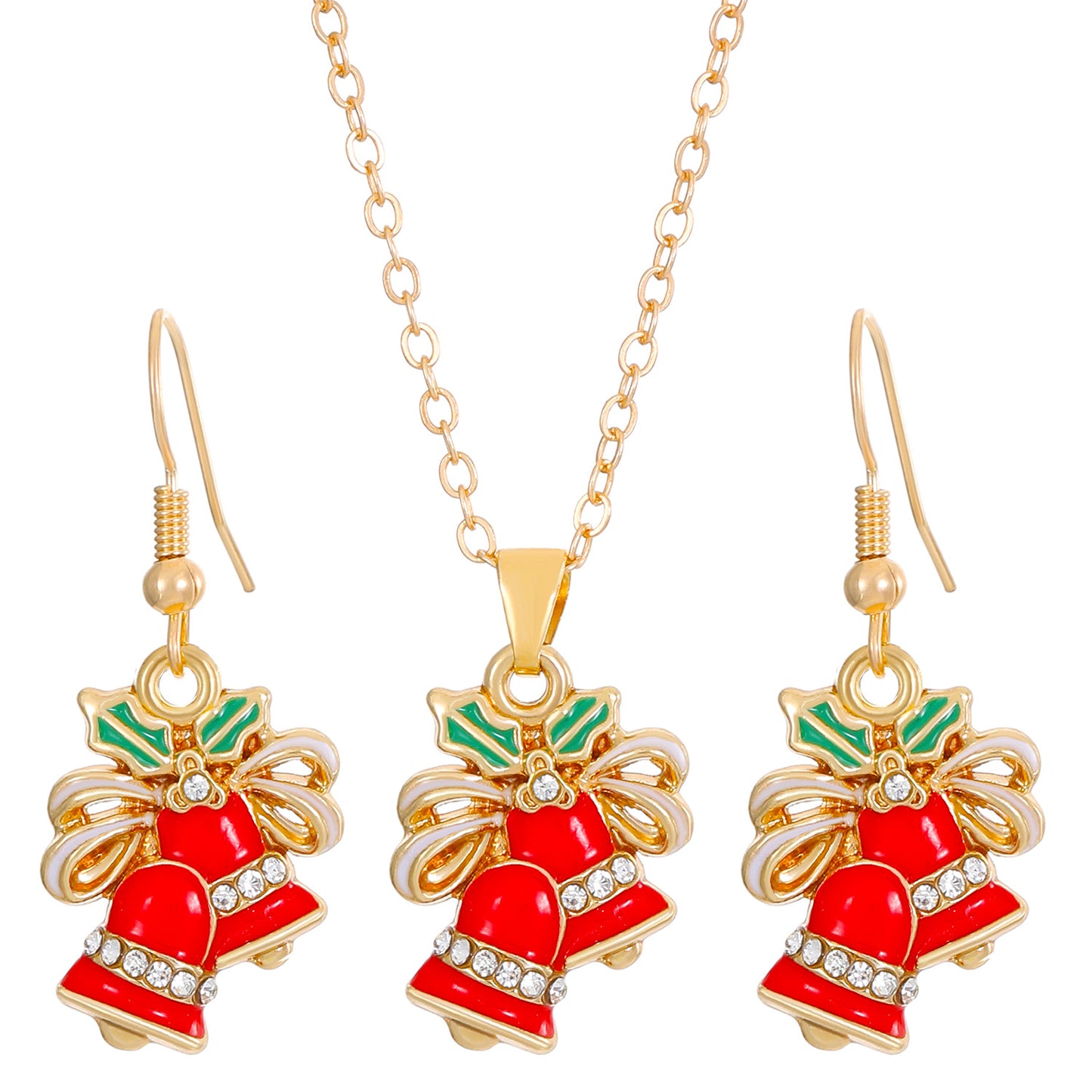 Christmas Snowman Snowflake Bell Necklace Earrings Set