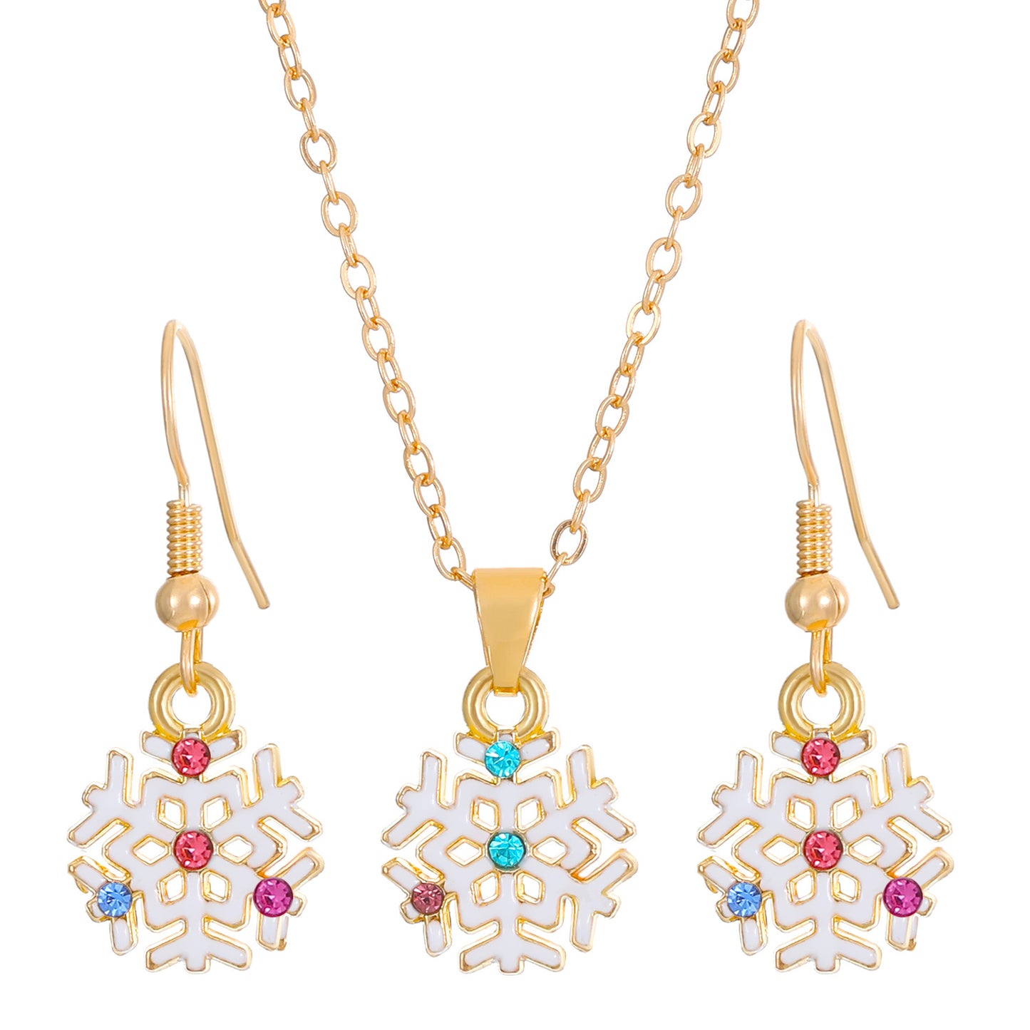 Christmas Snowman Snowflake Bell Necklace Earrings Set