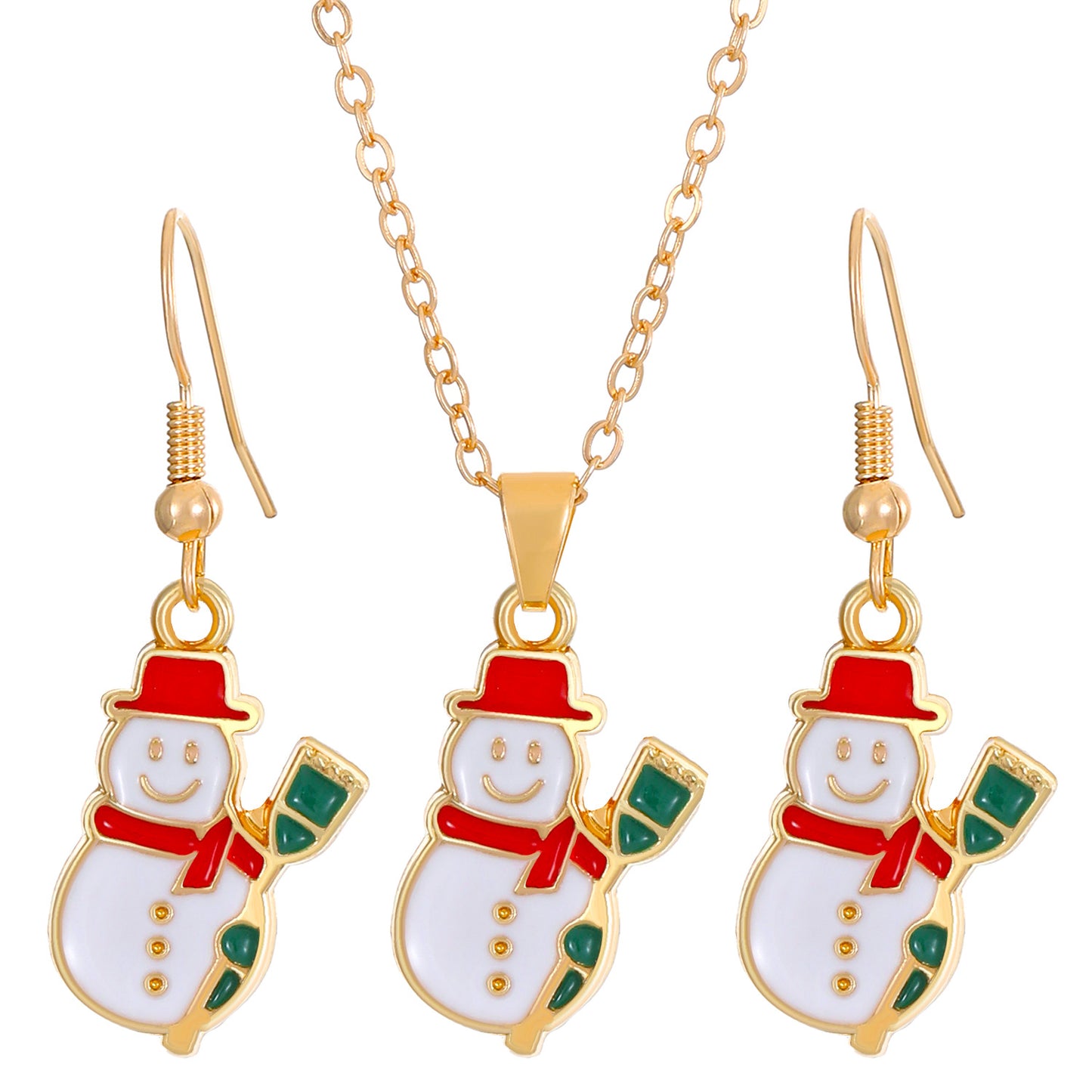 Christmas Snowman Snowflake Bell Necklace Earrings Set