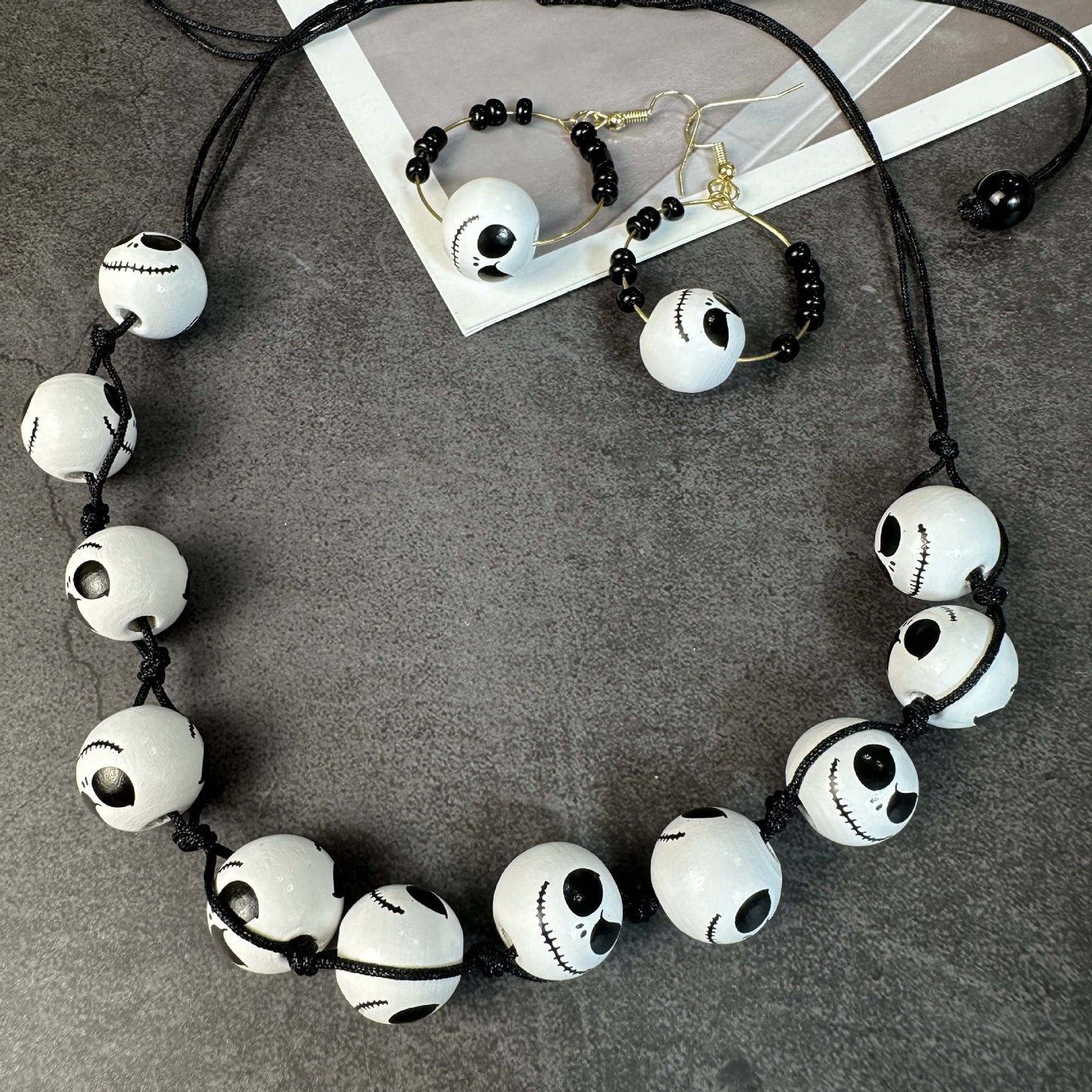 Black and White Ghostface Halloween Earrings Necklace Bracelet