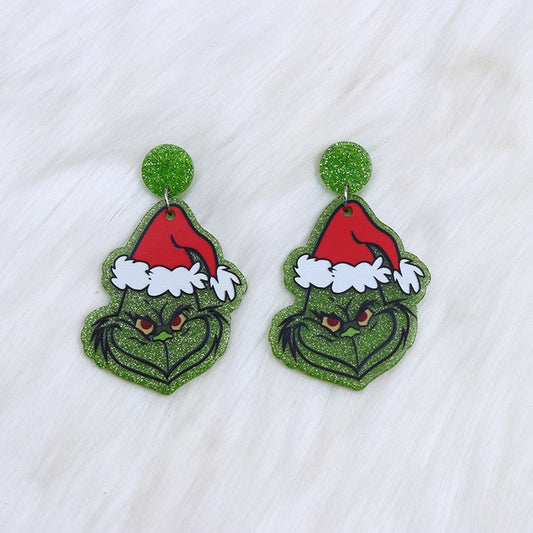 Santa Hat Green Rabbit Earrings