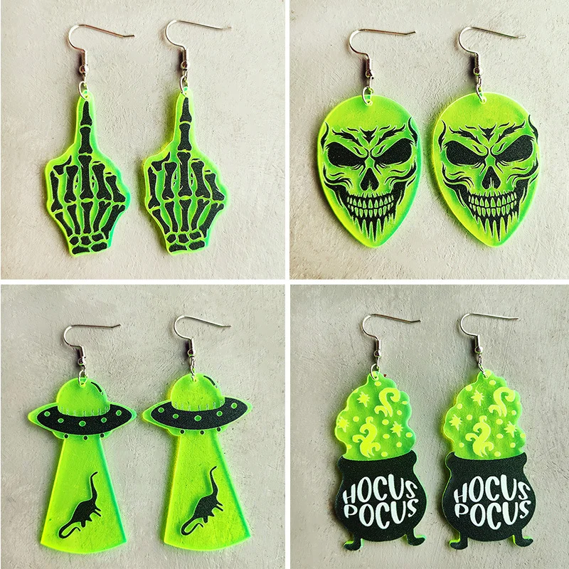 Scary Halloween Skull Alien UFO Earrings