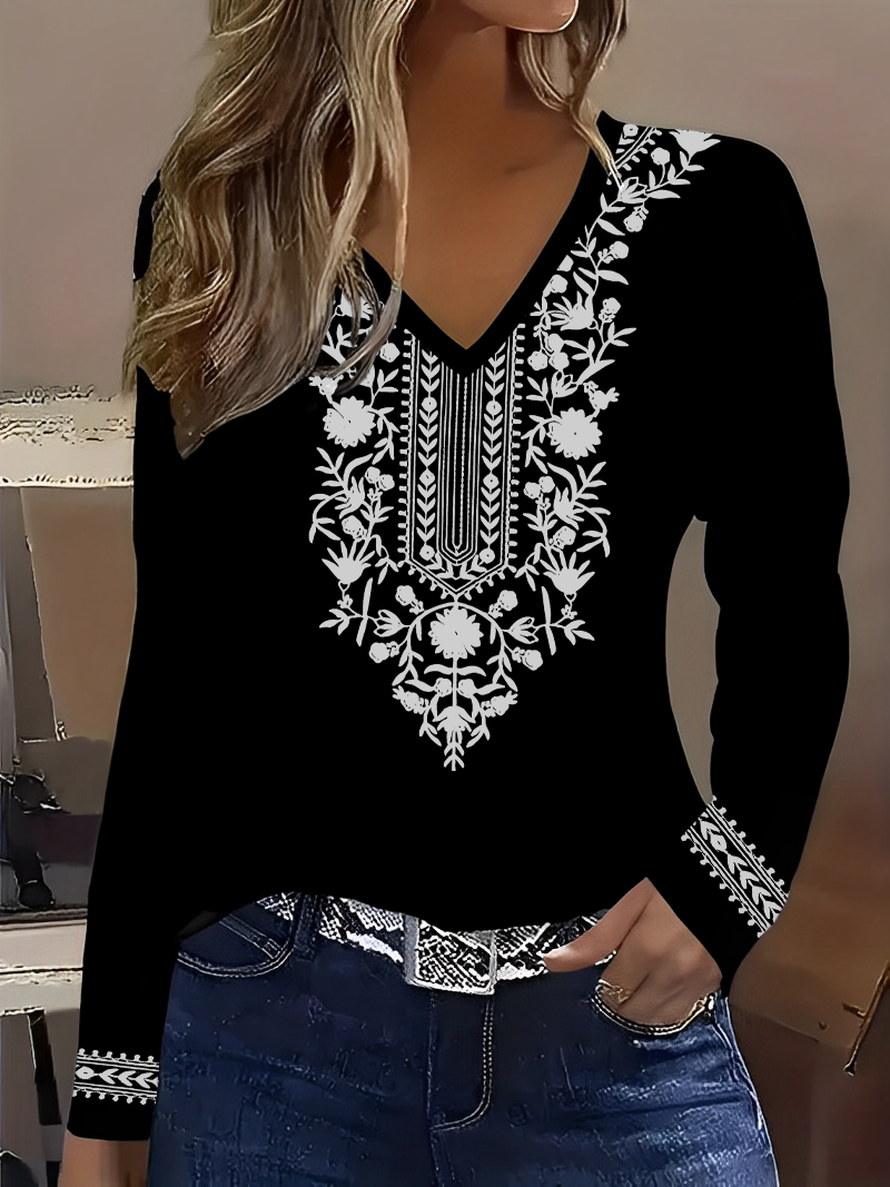 Bohemian Tassel Women's Long Sleeve V-Neck T-shirt