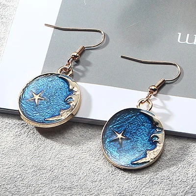 Blue Starry Planet Long Asymmetric Stud Earrings