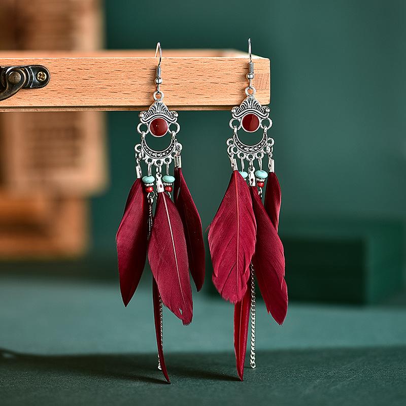 Retro fringe colorful leather earrings