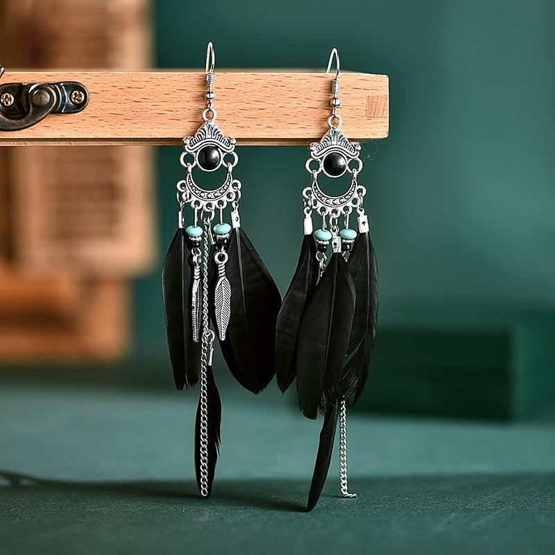 Retro fringe colorful leather earrings