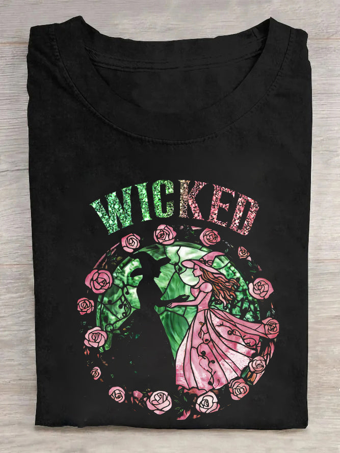 Witch Movie Inspired Glitter Printed Crew Neck Women's T-shirt