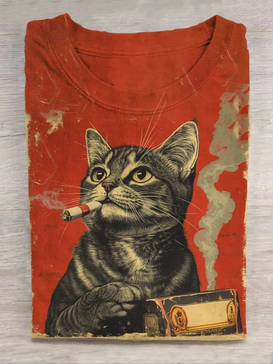 Retro Smoking Cat Art Print Unisex Classic T-shirt