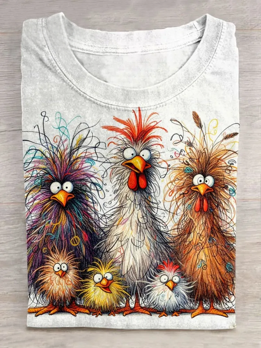 Funny Chicken Art Prit Casual Short Sleeve T-shirt