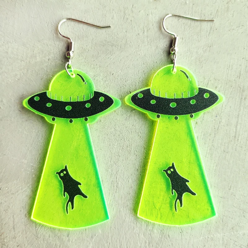 Scary Halloween Skull Alien UFO Earrings