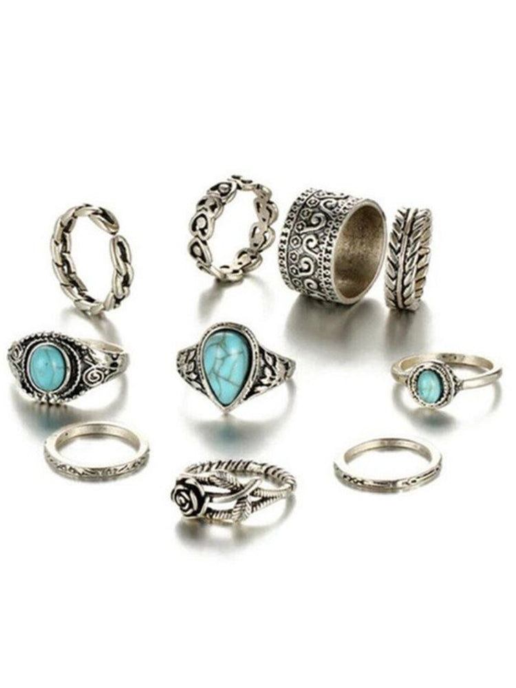 Vintage Totem Flower Turquoise 10-piece Joint Combination Ring