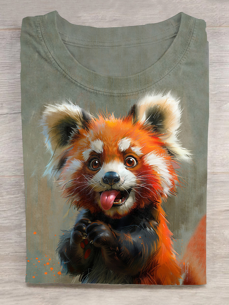 Cute Raccoon Printed Crew Neck T-shirt