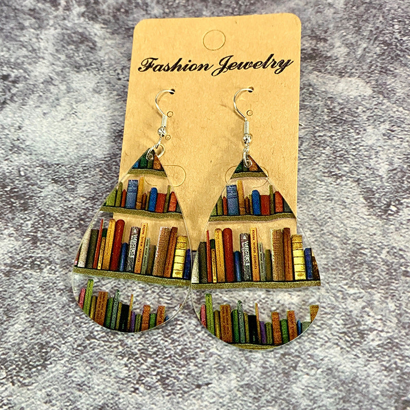 Acrylic Water Drop Mosaic Bookshelf Earrings