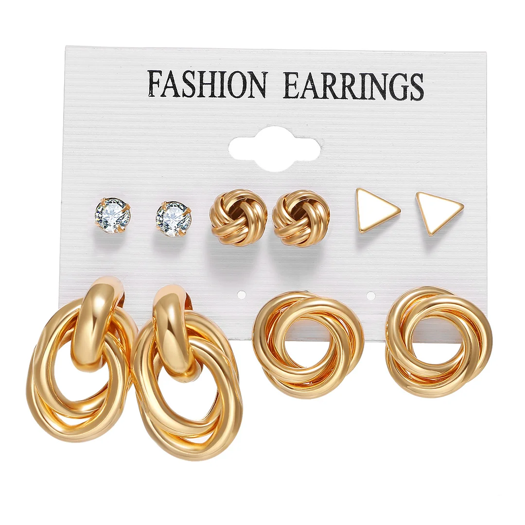 Exaggerated Geometric Pearl and Diamond Earrings Set