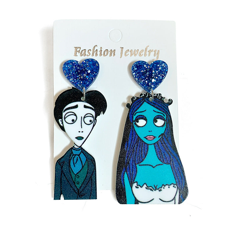 Halloween Ghost Bride Creative Acrylic Asymmetric Earrings