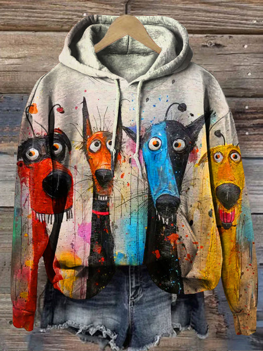 Funny Abstrct Happy Silly Dog Art Print Casual  Hoodie