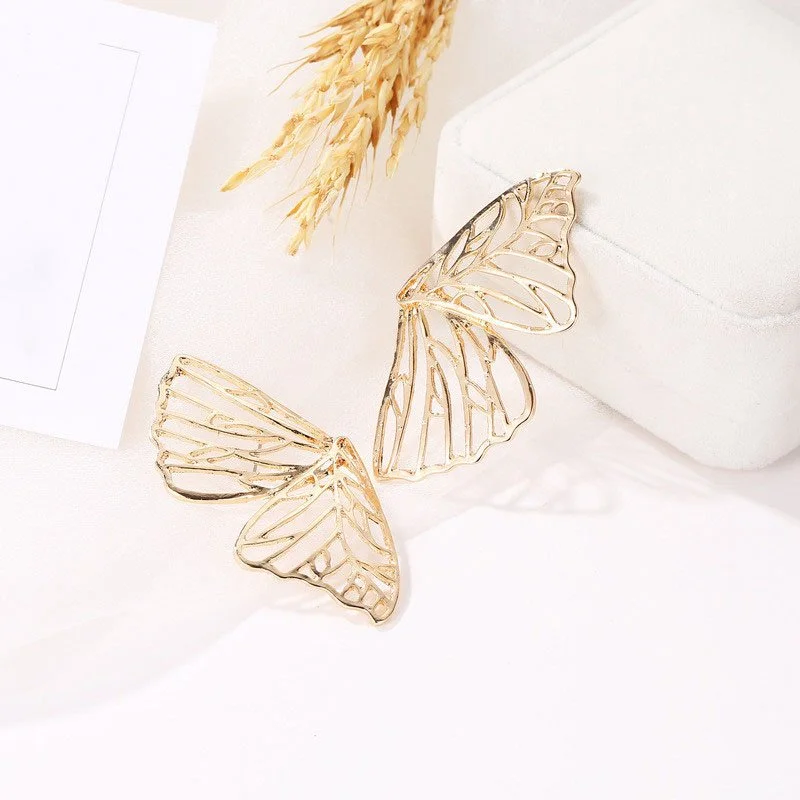 Hollow butterfly wings alloy earrings