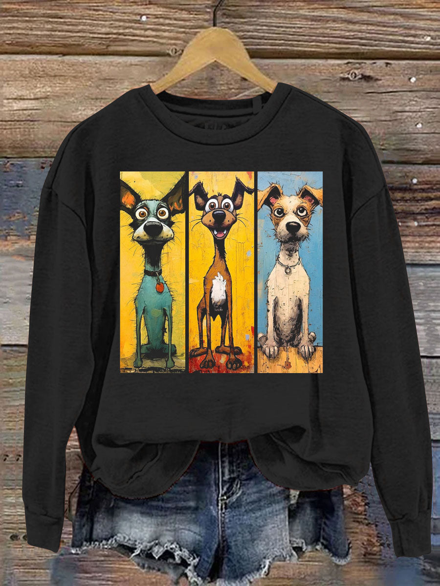 Funny Three Cute Puppy Art Print Casual  Sweatshirt