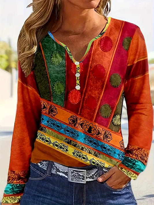 Colorful Ethnic Graphic Women's Long Sleeve T-shirt