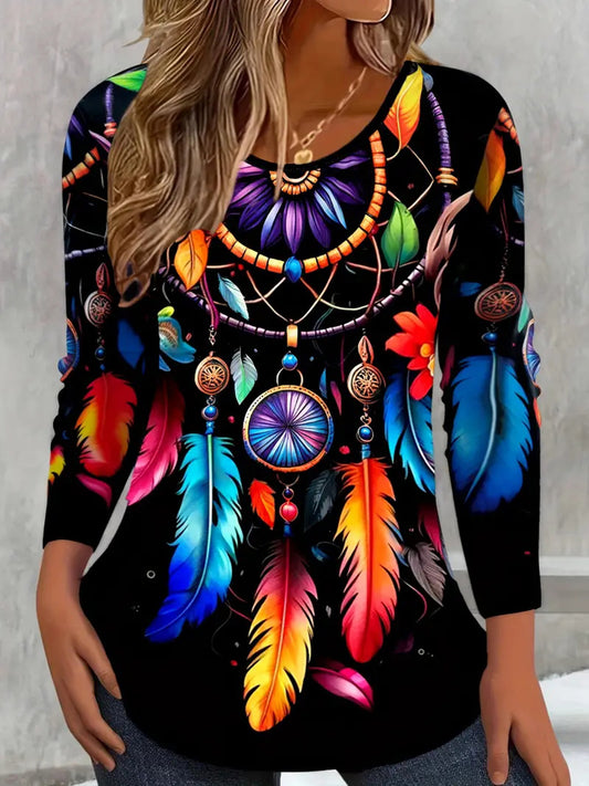 Colorful Feather Women's Crew neck Long Sleeve T-shirt