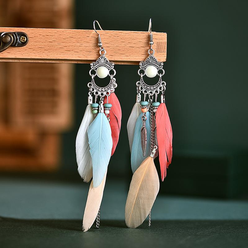 Retro fringe colorful leather earrings