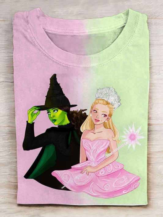 Witch And Princess Printed Crew Neck Women's T-shirt