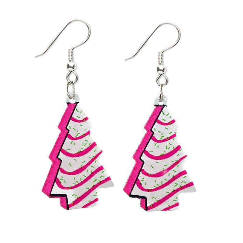 Pink Santa Christmas Tree Football Earring