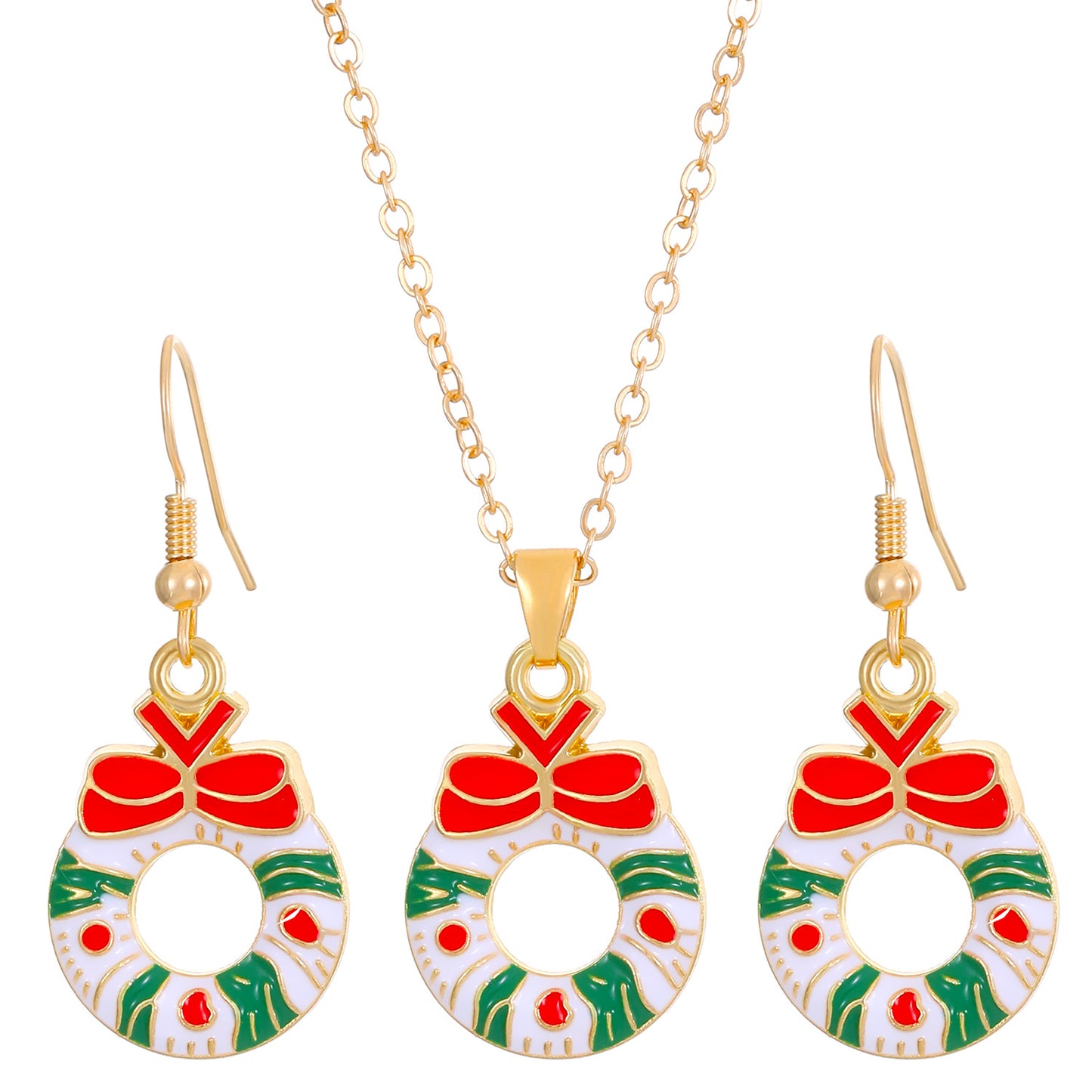 Christmas Snowman Snowflake Bell Necklace Earrings Set