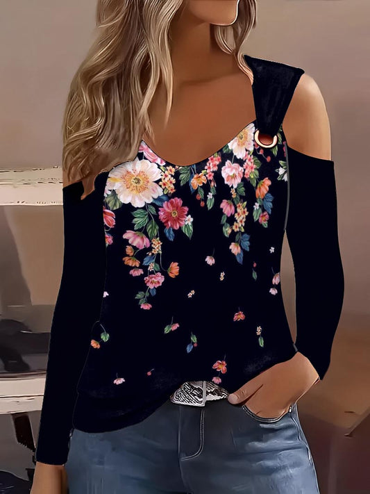 Retro Western Style Flowers Women's Long Sleeve T-shirt