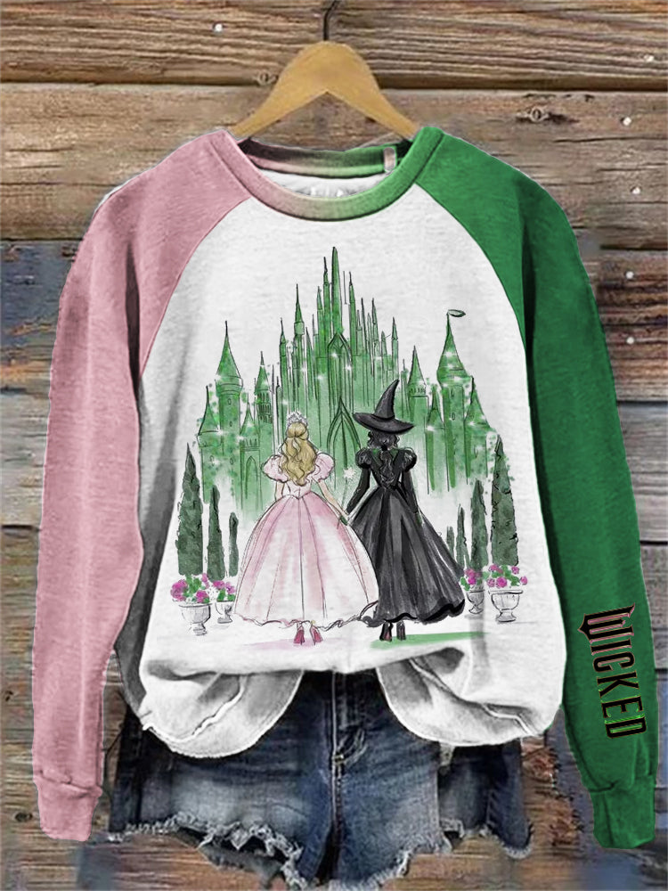 Movie Inspired Witch & Princess Art Contrast Raglan Sweatshirt